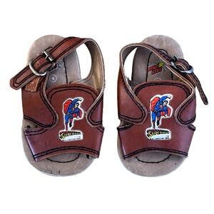 RARE Vintage 1970 Superman Baby Toddler Brown Leather Sandals Size 4